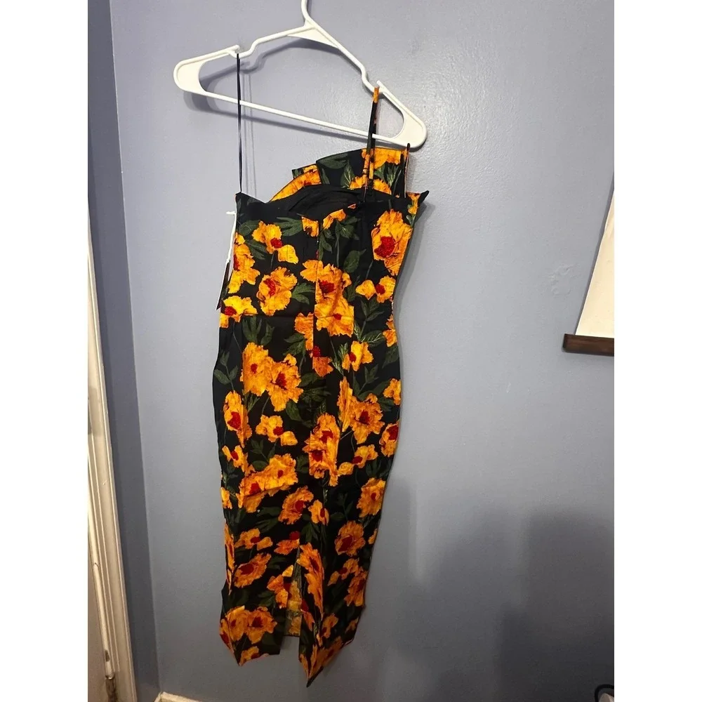 Hyacinth House Margot‎ Navy Marigold Floral Ruffle One Shoulder Maxi Dress S